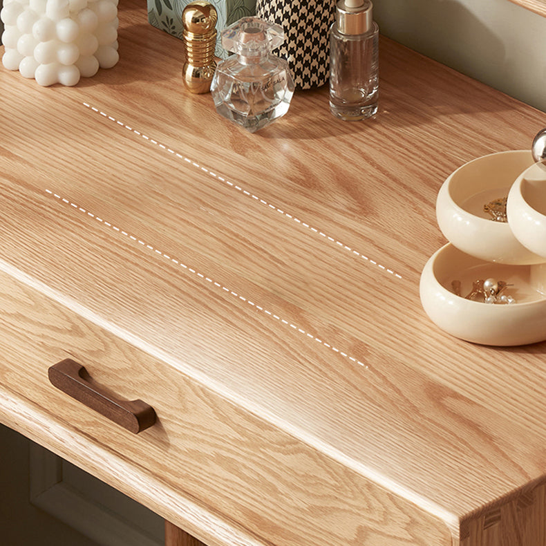 51.97" High 1-Drawer Vanity Desk/Mirror and Stool in Cherry Wood Clearhalo 'Bedroom Furniture' 'furn' 'furn_makeup_vanities' 'Furniture' 'Makeup Vanities' 'makeup_vanities' 7741461