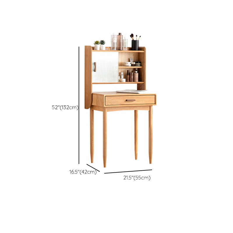 51.97" High 1-Drawer Vanity Desk/Mirror and Stool in Cherry Wood Clearhalo 'Bedroom Furniture' 'furn' 'furn_makeup_vanities' 'Furniture' 'Makeup Vanities' 'makeup_vanities' 7741466