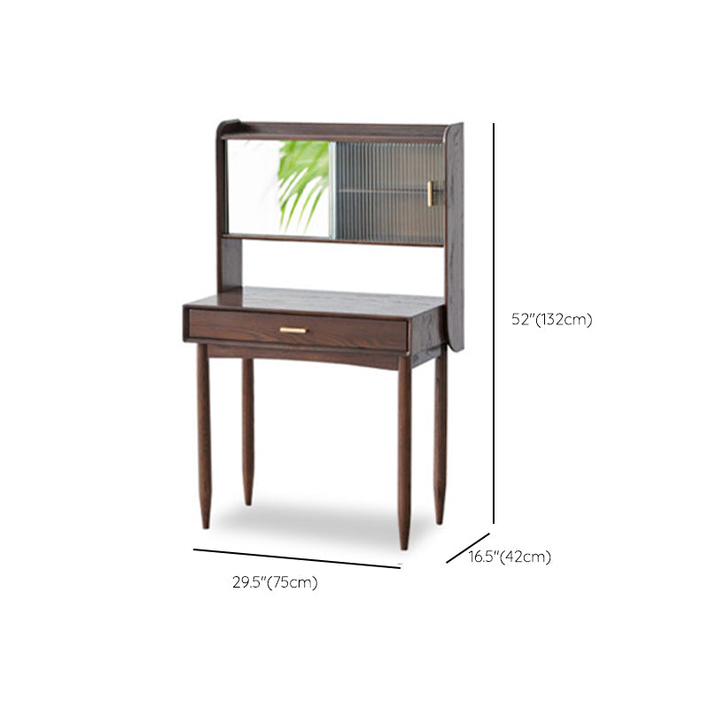 51.97" High 1-Drawer Vanity Desk/Mirror and Stool in Cherry Wood Clearhalo 'Bedroom Furniture' 'furn' 'furn_makeup_vanities' 'Furniture' 'Makeup Vanities' 'makeup_vanities' 7741468