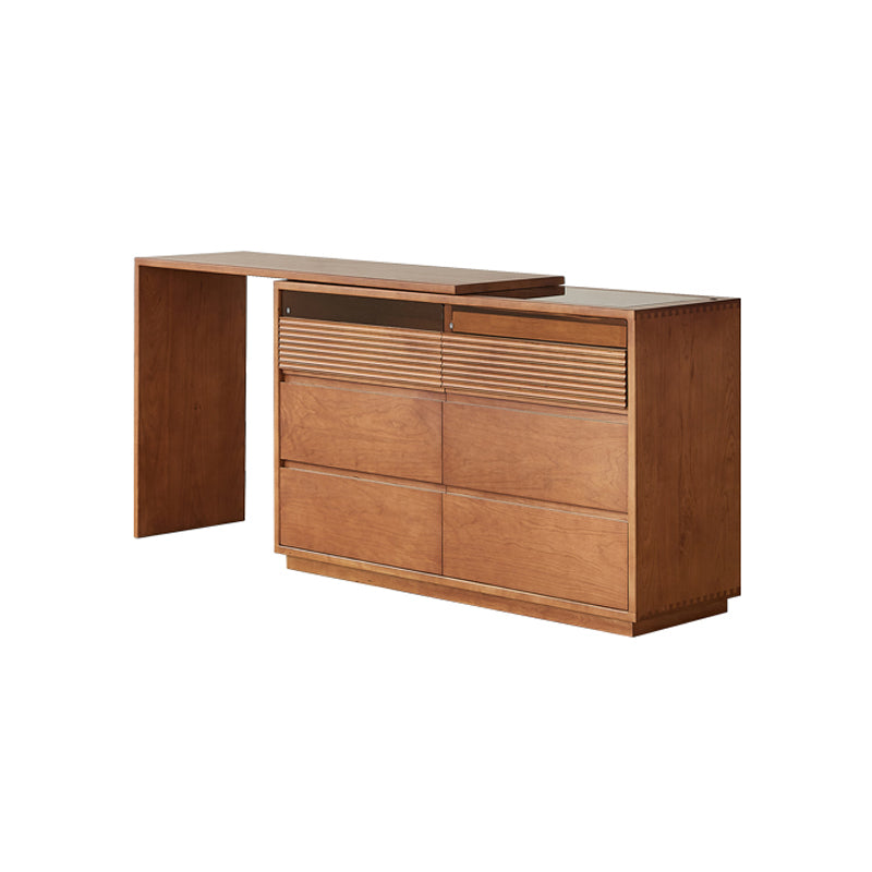 Traditional Wood & Glass Vanity Desk in Cherry with 6 Drawers - 94.5" W