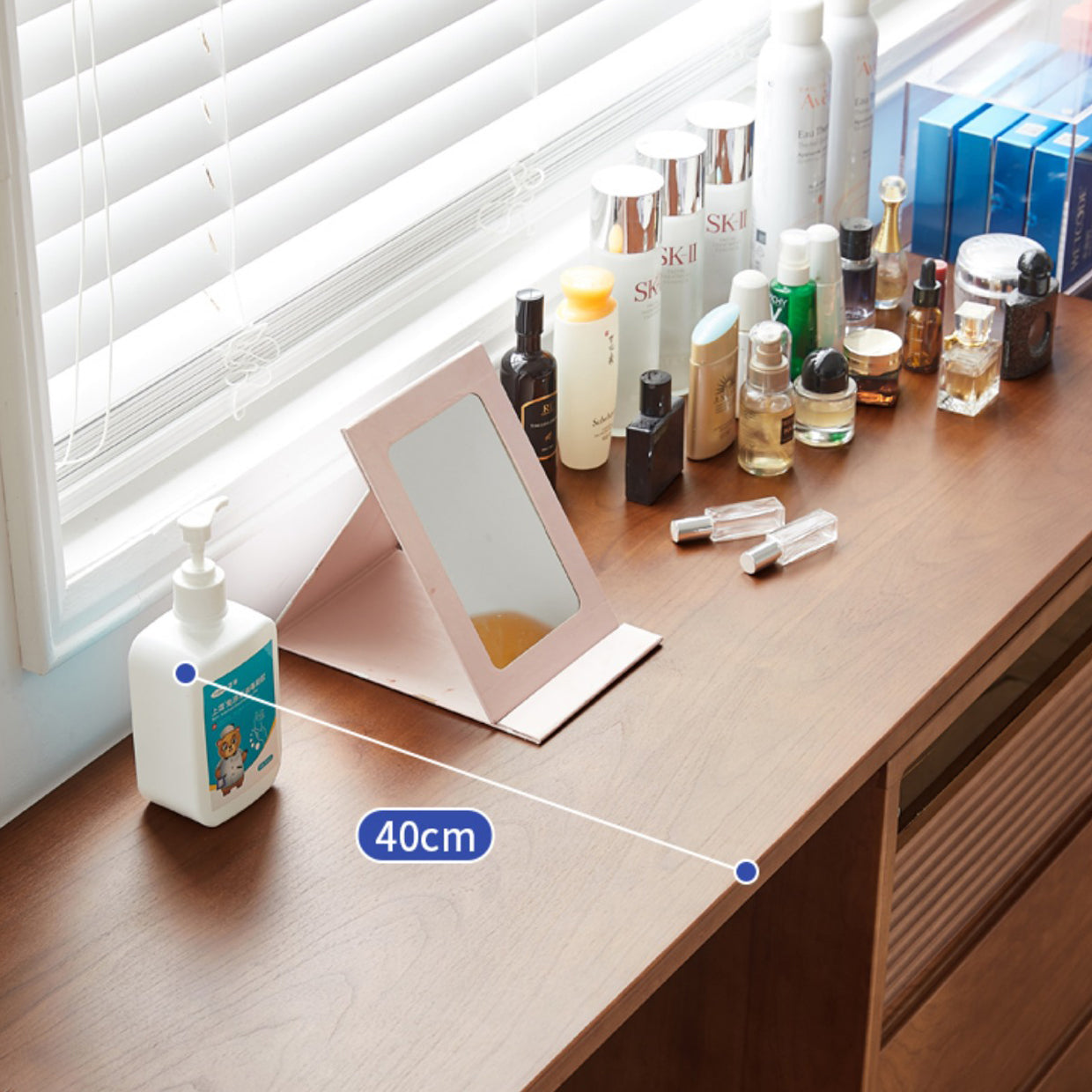 Traditional Wood & Glass Vanity Desk in Cherry with 6 Drawers - 94.5" W