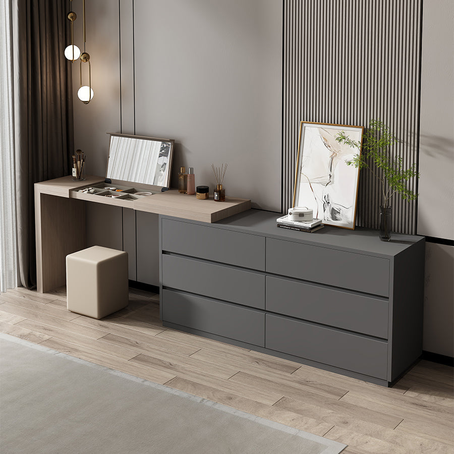 Ensemble de vanité de maquillage moderne de 6 dessins à 6 dessins avec miroir et tabouret