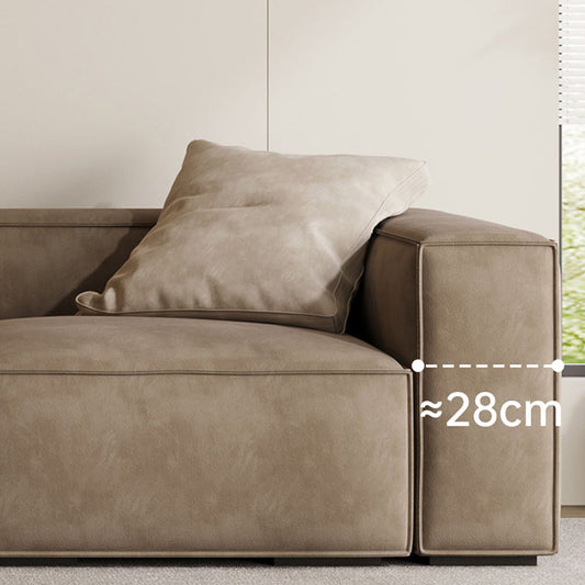 Contemporary Stain Resistant Square Arm Sofa in Brown for Living Room