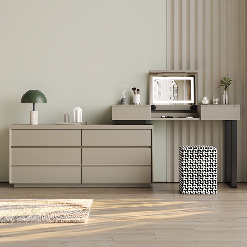 Table de vanité et tabouret gris moderne avec stockage - 30,3 "haut