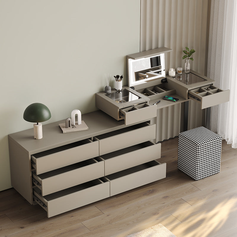 Moderne grijze flip -top ijdelheid tafel en ontlasting met opslag - 30,3 "High