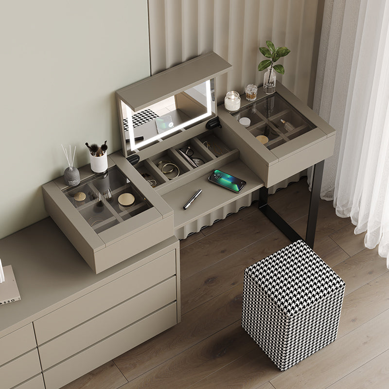 Table de vanité et tabouret gris moderne avec stockage - 30,3 "haut