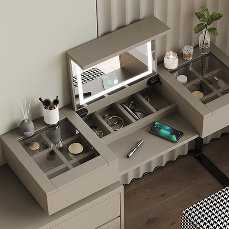 Table de vanité et tabouret gris moderne avec stockage - 30,3 "haut