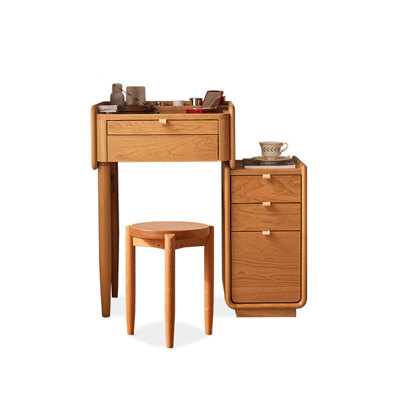 Desca di vanità da Cherry da 30,7 "e sgabelli con cassetti di stoccaggio