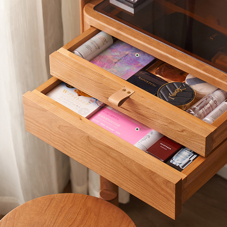 Desca di vanità da Cherry da 30,7 "e sgabelli con cassetti di stoccaggio