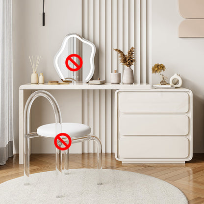 Cream Pine Wood Vanity Make up Table Set with Stool and Mirror