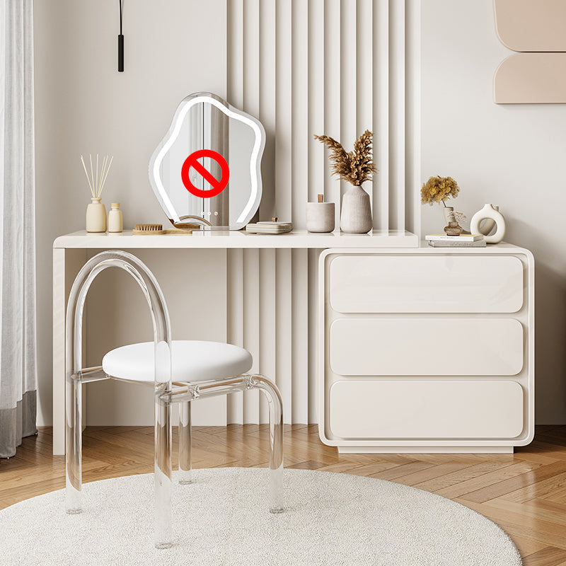 Cream Pine Wood Vanity Make up Table Set with Stool and Mirror