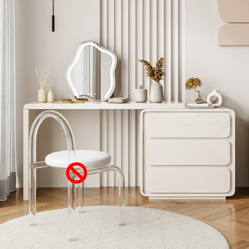 Cream Pine Wood Vanity Make up Table Set with Stool and Mirror