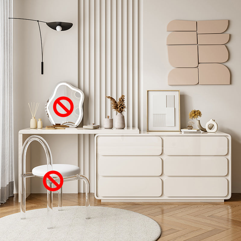 Cream Pine Wood Vanity Make up Table Set with Stool and Mirror