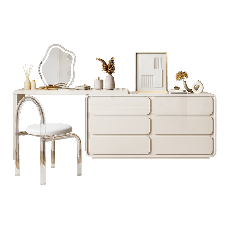 Cream Pine Wood Vanity Make up Table Set with Stool and Mirror