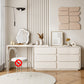 Cream Pine Wood Vanity Make up Table Set with Stool and Mirror