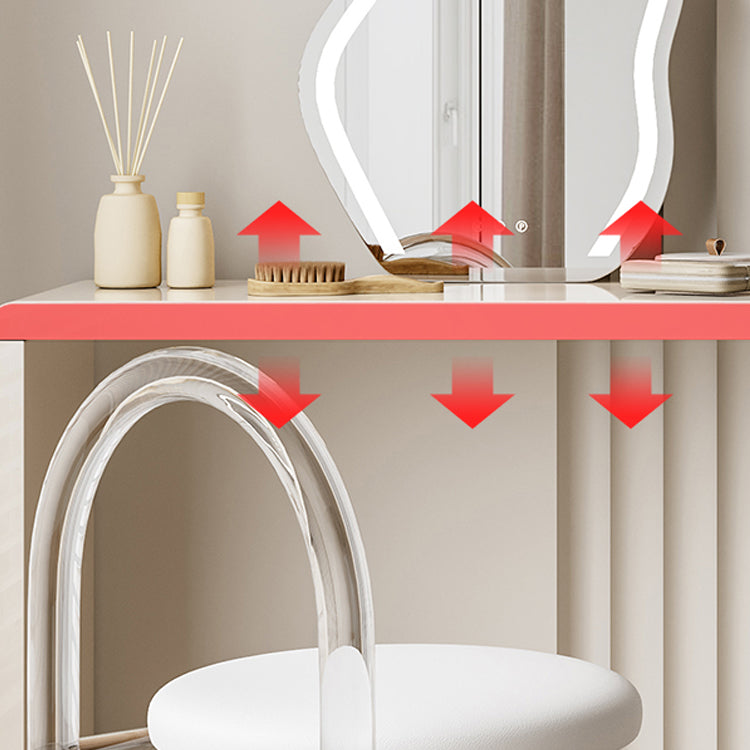 Cream Pine Wood Vanity Make up Table Set with Stool and Mirror