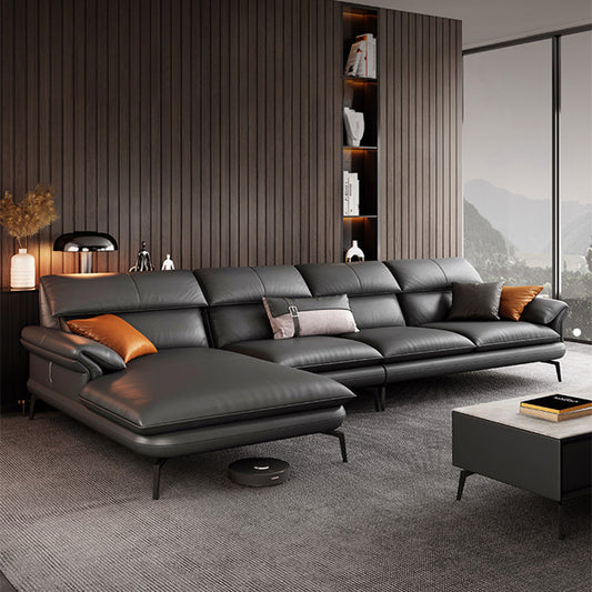 Contemporary Leather Pillow Top Arm Sofa in Gray For Living Room Clearhalo 'furn' 'furn_sofas' 'Furniture' 'Living Room Furniture' 'Sofa' 'sofas' 7741895
