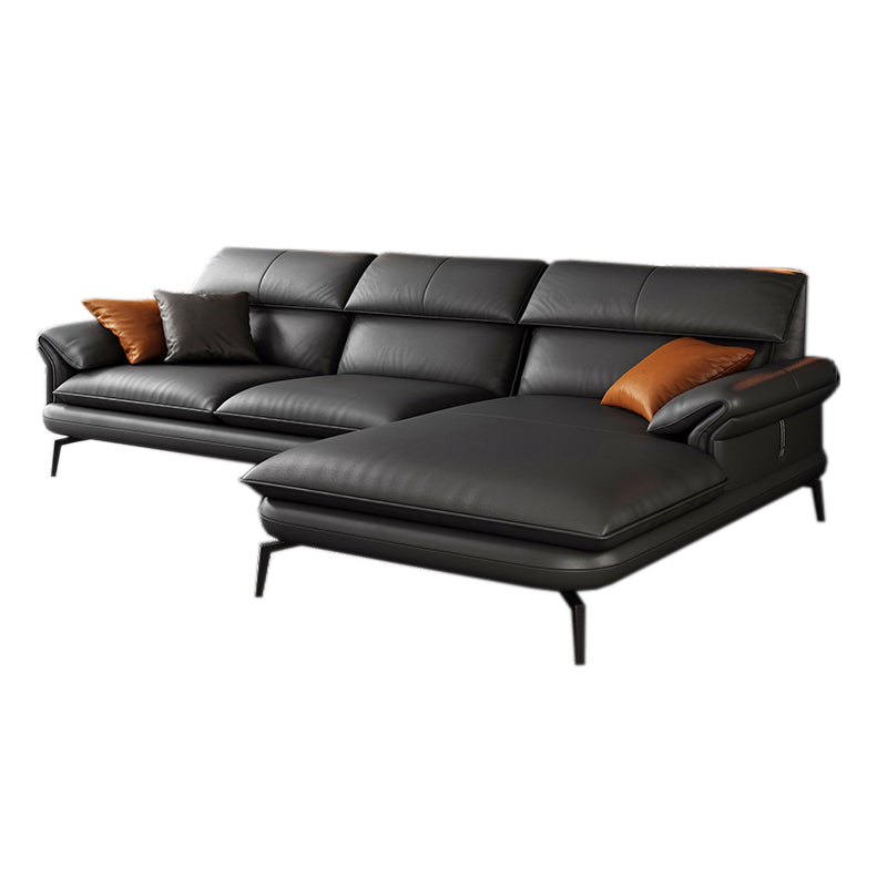 Contemporary Leather Pillow Top Arm Sofa in Gray For Living Room 2-Seater Sofa with Chaise Lounge Right Clearhalo 'furn' 'furn_sofas' 'Furniture' 'Living Room Furniture' 'Sofa' 'sofas' 7741896