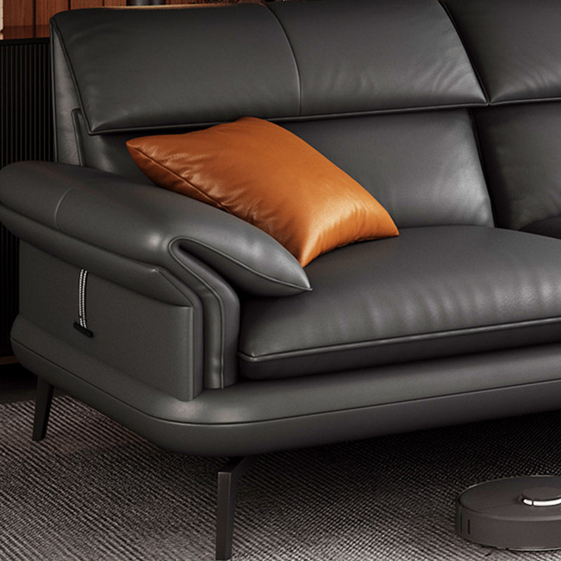 Contemporary Leather Pillow Top Arm Sofa in Gray For Living Room Clearhalo 'furn' 'furn_sofas' 'Furniture' 'Living Room Furniture' 'Sofa' 'sofas' 7741903