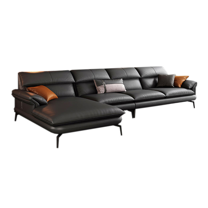 Contemporary Leather Pillow Top Arm Sofa in Gray For Living Room 2-Seater Sofa & 1-Seater Sofa & Chaise Longue Left Clearhalo 'furn' 'furn_sofas' 'Furniture' 'Living Room Furniture' 'Sofa' 'sofas' 7741907