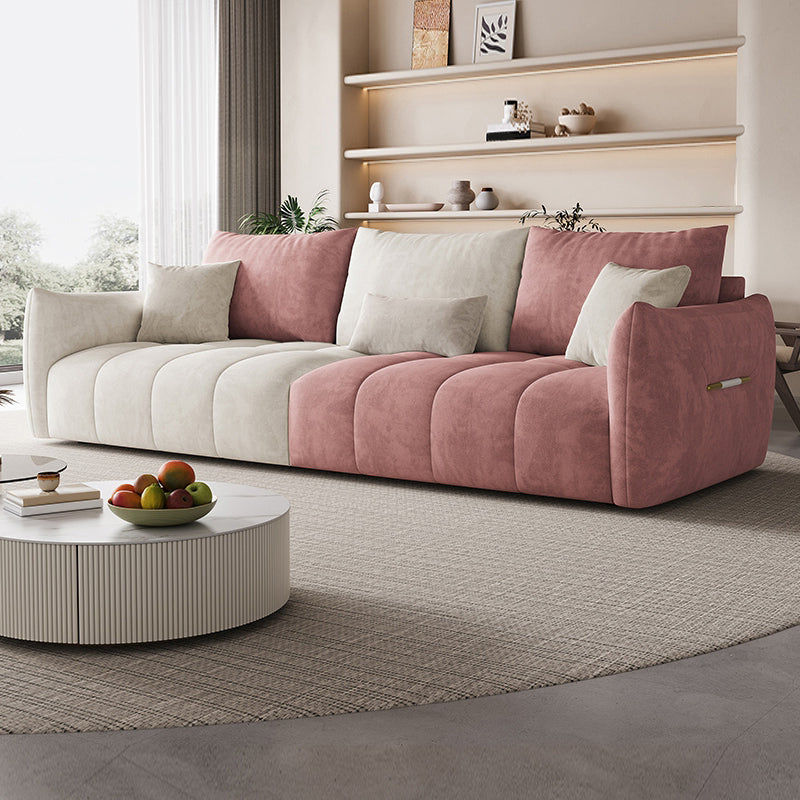 Contemporary Solid Color Pillow Back Square Arm Sofa For Living Room