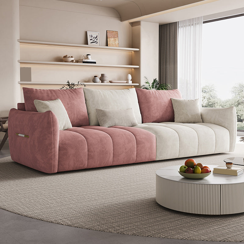 Contemporary Solid Color Pillow Back Square Arm Sofa For Living Room