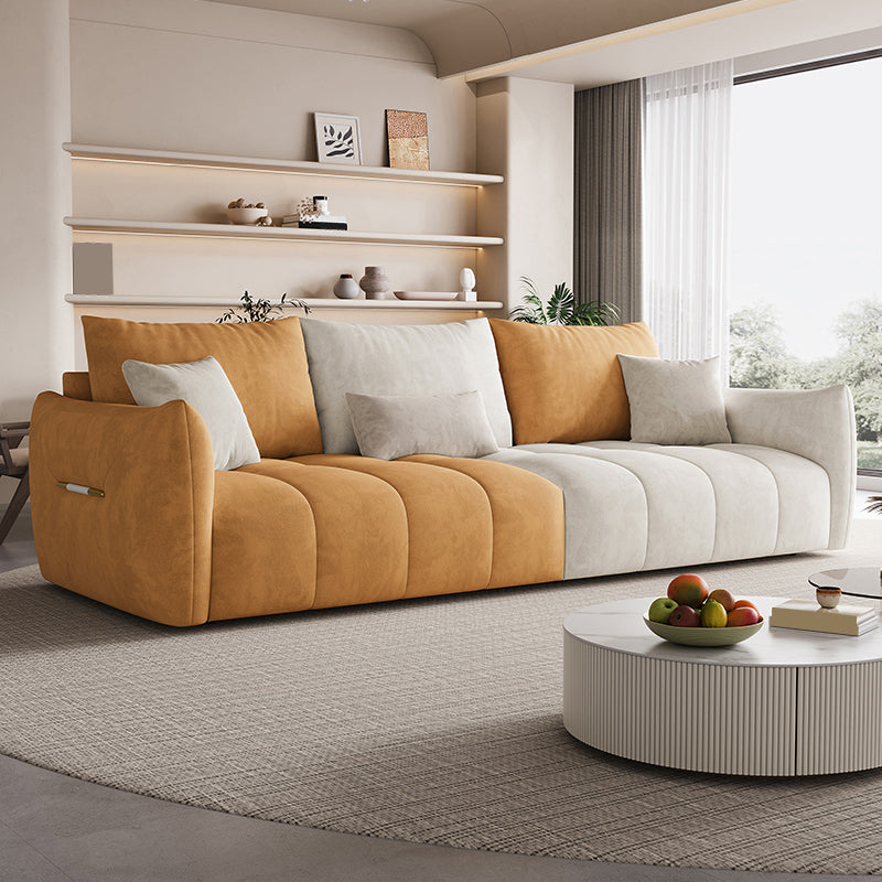 Contemporary Solid Color Pillow Back Square Arm Sofa For Living Room