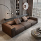 Set sezionale moderno, divano sezionale a braccio quadrato in pelle vera, marrone