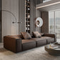 Set sezionale moderno, divano sezionale a braccio quadrato in pelle vera, marrone