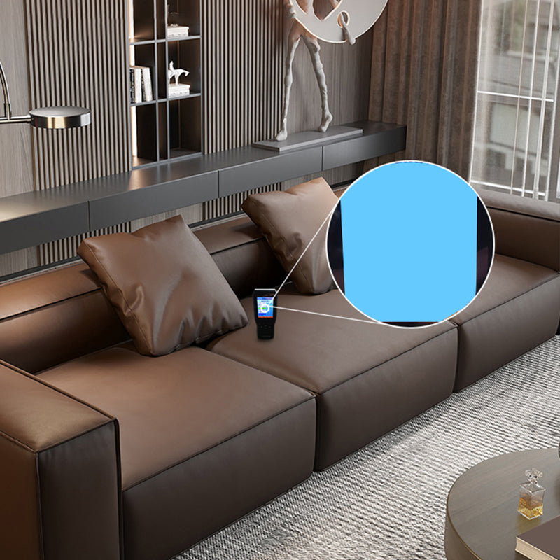 Set sezionale moderno, divano sezionale a braccio quadrato in pelle vera, marrone