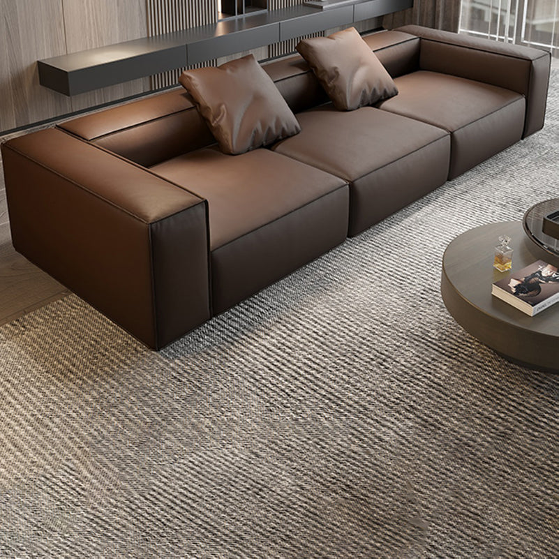 Set sezionale moderno, divano sezionale a braccio quadrato in pelle vera, marrone