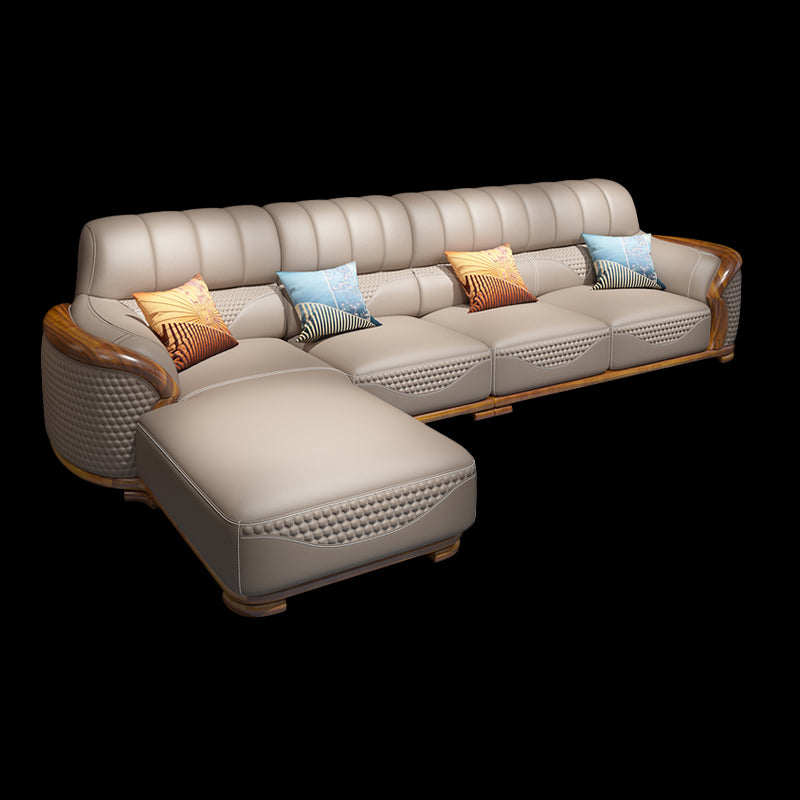 Solid Wood L-Shape Sectional Sofa Genuine Leather 3/4-Seat Sofa with Chaise 2-Seater Sofa & 1-Seater Sofa & Chaise Longue Genuine Leather Left Clearhalo 'furn' 'furn_sectionals' 'Furniture' 'Living Room Furniture' 'Sectionals' 7742358