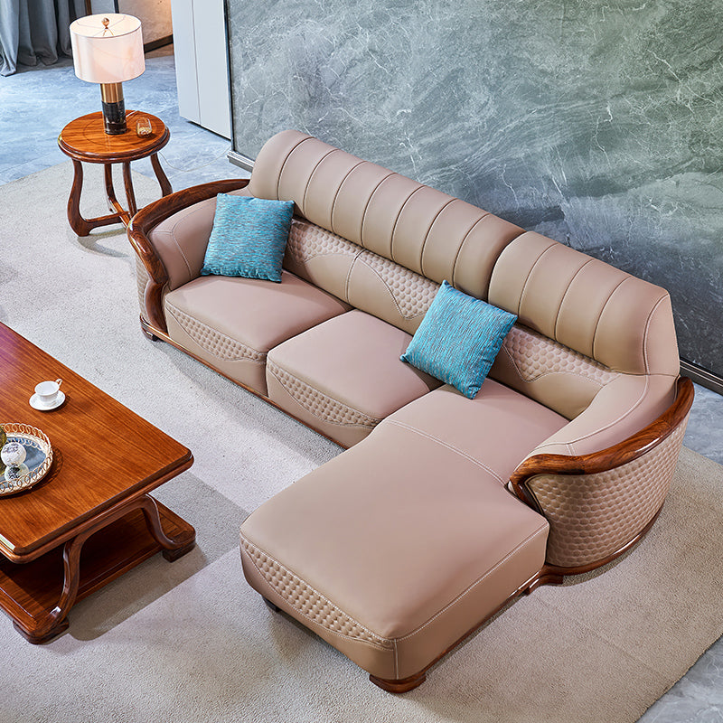 Solid Wood L-Shape Sectional Sofa Genuine Leather 3/4-Seat Sofa with Chaise 2-Seater Sofa with Chaise Lounge Genuine Leather Right Clearhalo 'furn' 'furn_sectionals' 'Furniture' 'Living Room Furniture' 'Sectionals' 7742360