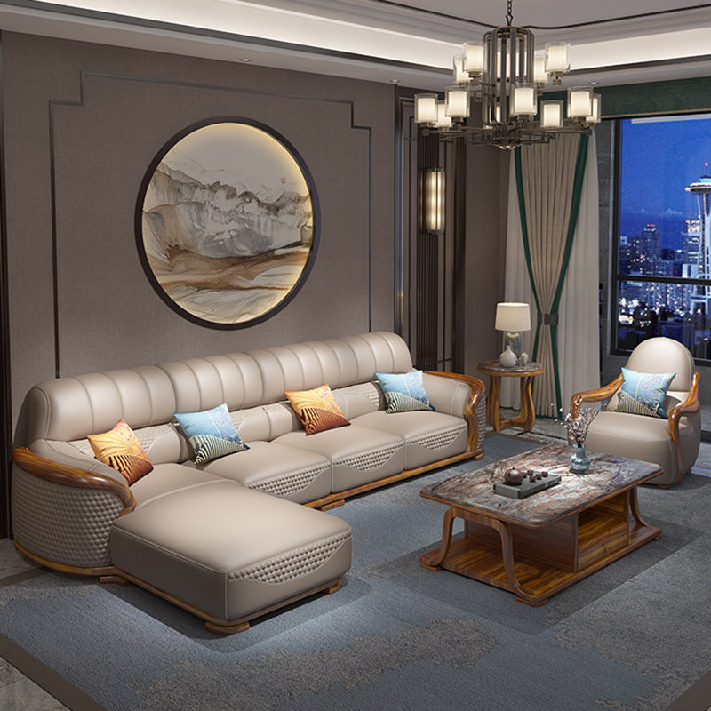 Solid Wood L-Shape Sectional Sofa Genuine Leather 3/4-Seat Sofa with Chaise Clearhalo 'furn' 'furn_sectionals' 'Furniture' 'Living Room Furniture' 'Sectionals' 7742361