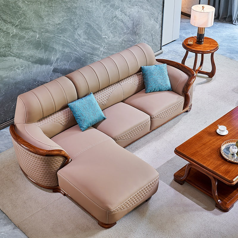 Solid Wood L-Shape Sectional Sofa Genuine Leather 3/4-Seat Sofa with Chaise 2-Seater Sofa with Chaise Lounge Genuine Leather Left Clearhalo 'furn' 'furn_sectionals' 'Furniture' 'Living Room Furniture' 'Sectionals' 7742362