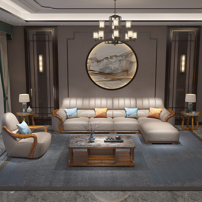 Solid Wood L-Shape Sectional Sofa Genuine Leather 3/4-Seat Sofa with Chaise Clearhalo 'furn' 'furn_sectionals' 'Furniture' 'Living Room Furniture' 'Sectionals' 7742363