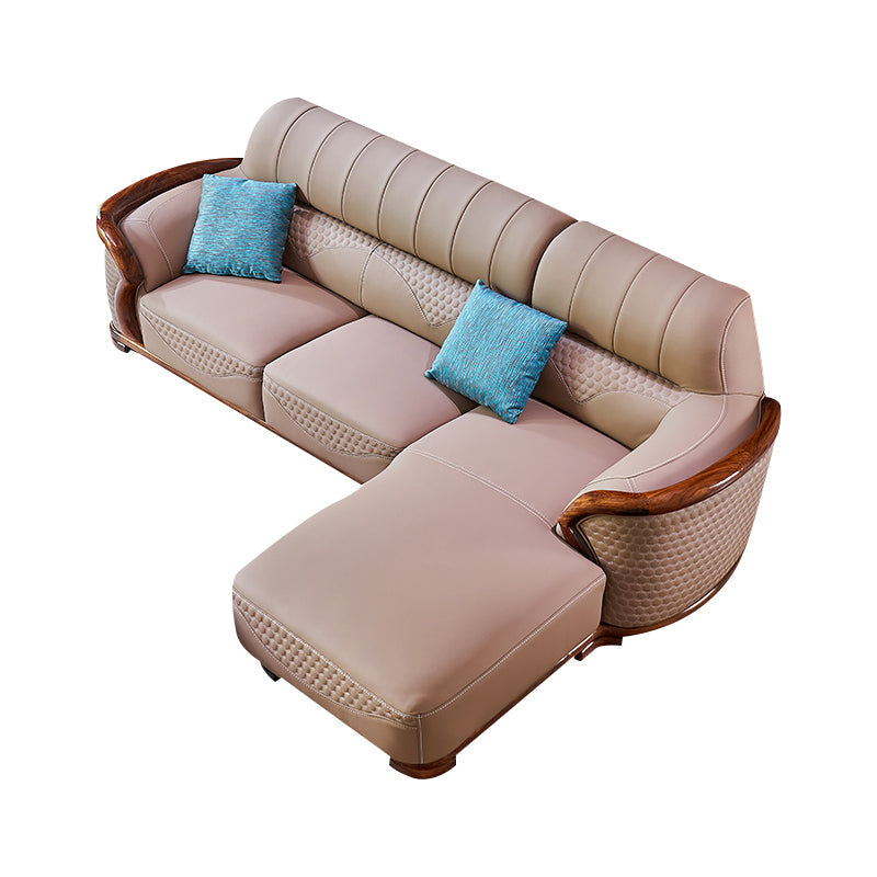 Solid Wood L-Shape Sectional Sofa Genuine Leather 3/4-Seat Sofa with Chaise Clearhalo 'furn' 'furn_sectionals' 'Furniture' 'Living Room Furniture' 'Sectionals' 7742364