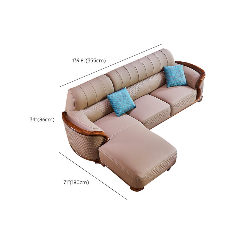Solid Wood L-Shape Sectional Sofa Genuine Leather 3/4-Seat Sofa with Chaise Clearhalo 'furn' 'furn_sectionals' 'Furniture' 'Living Room Furniture' 'Sectionals' 7742370