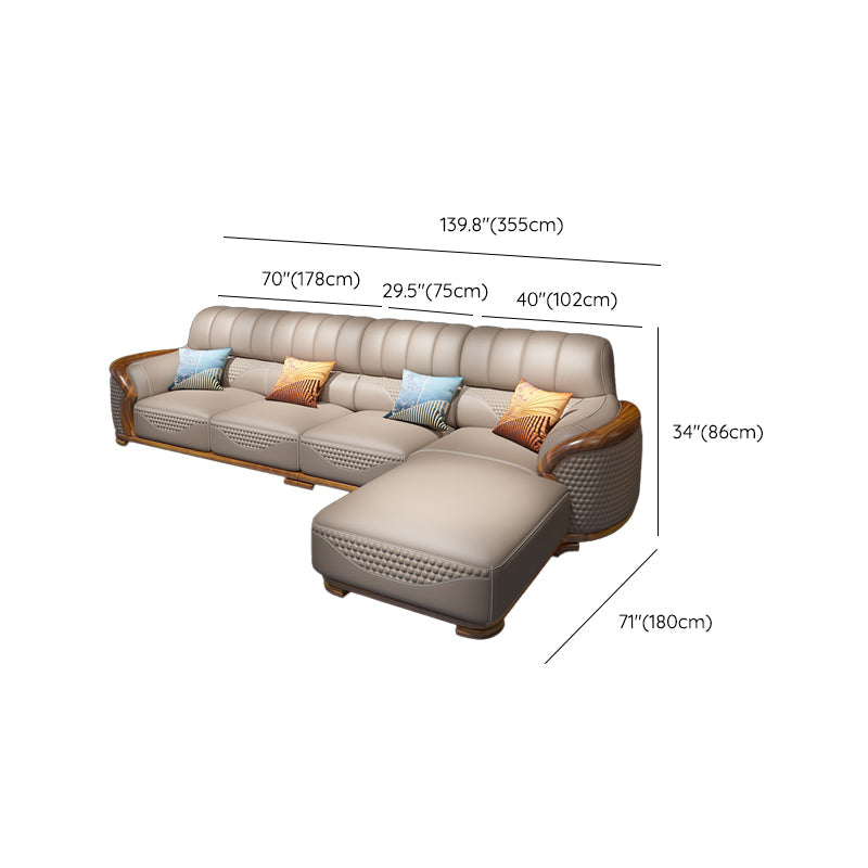 Solid Wood L-Shape Sectional Sofa Genuine Leather 3/4-Seat Sofa with Chaise Clearhalo 'furn' 'furn_sectionals' 'Furniture' 'Living Room Furniture' 'Sectionals' 7742373