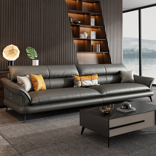 Modern Pillowed Back Cushions Black Sectional Flared Arm Chesterfield Sectional Clearhalo 'furn' 'furn_sectionals' 'Furniture' 'Living Room Furniture' 'Sectionals' 7742374