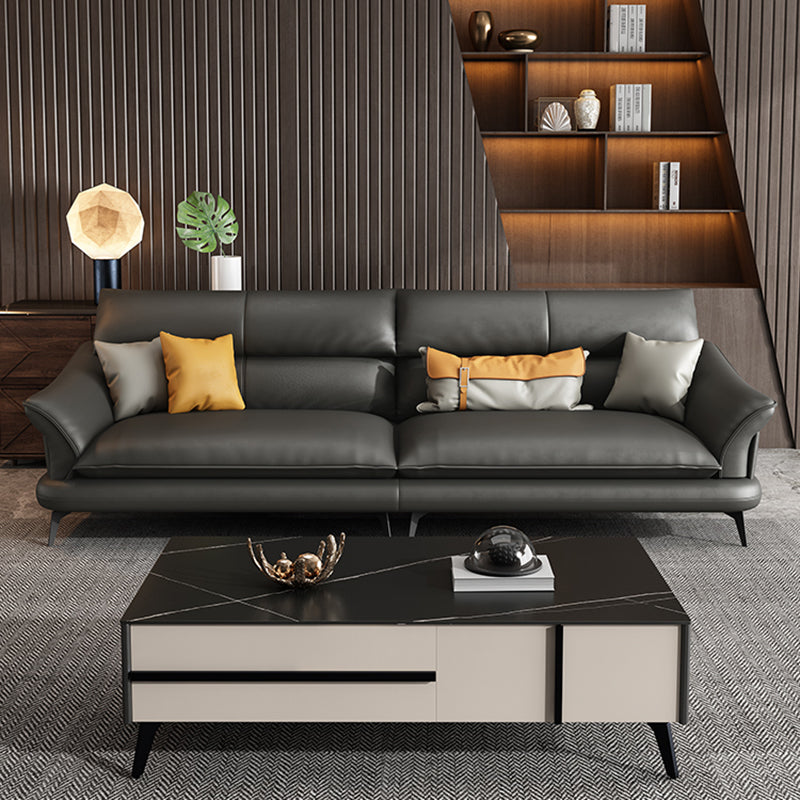 Modern Pillowed Back Cushions Black Sectional Flared Arm Chesterfield Sectional Clearhalo 'furn' 'furn_sectionals' 'Furniture' 'Living Room Furniture' 'Sectionals' 7742376
