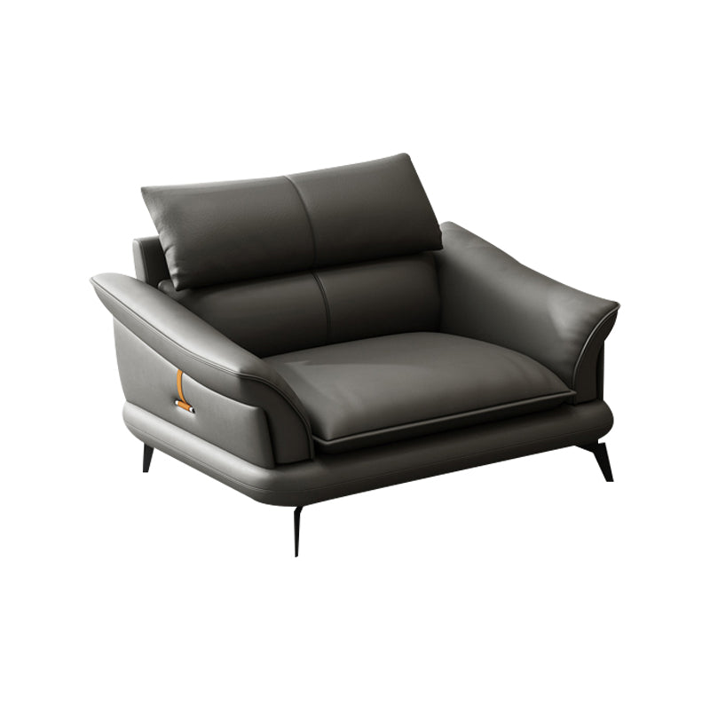 Modern Pillowed Back Cushions Black Sectional Flared Arm Chesterfield Sectional 43"L x 37"W x 33.5"H Genuine Leather Clearhalo 'furn' 'furn_sectionals' 'Furniture' 'Living Room Furniture' 'Sectionals' 7742377