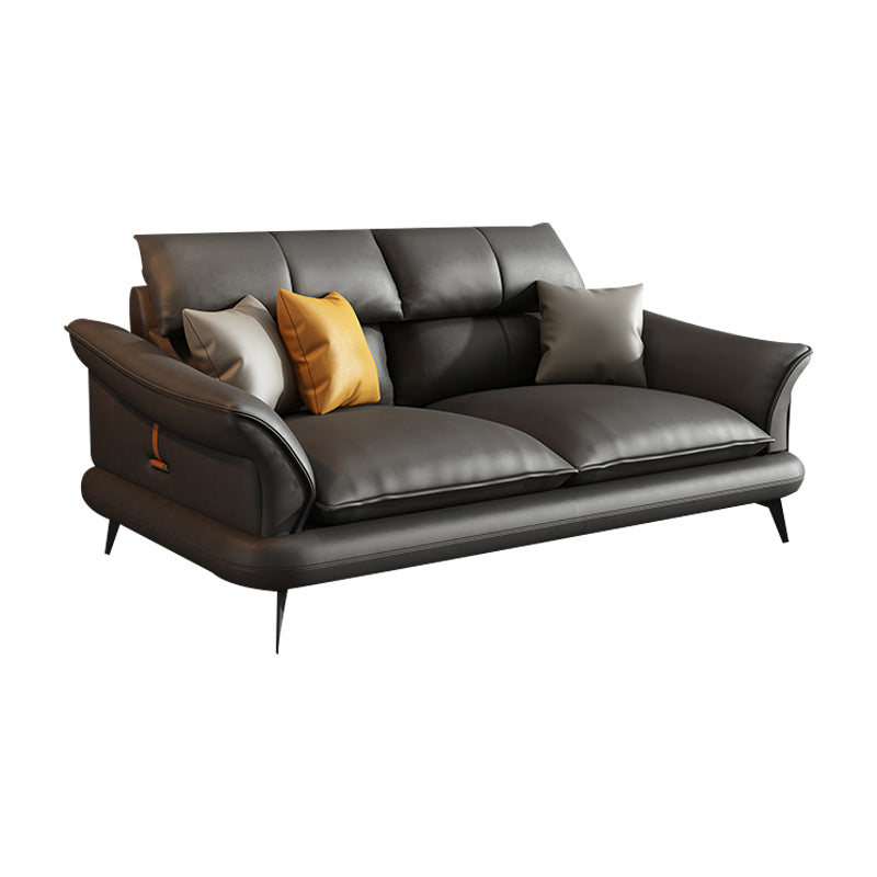 Modern Pillowed Back Cushions Black Sectional Flared Arm Chesterfield Sectional 75"L x 37"W x 33"H Genuine Leather Clearhalo 'furn' 'furn_sectionals' 'Furniture' 'Living Room Furniture' 'Sectionals' 7742378