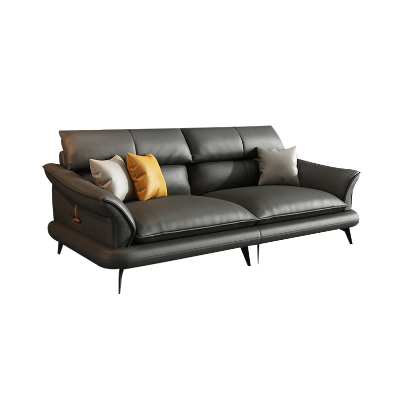 Modern Pillowed Back Cushions Black Sectional Flared Arm Chesterfield Sectional 87"L x 37.5"W x 33.5"H Genuine Leather Clearhalo 'furn' 'furn_sectionals' 'Furniture' 'Living Room Furniture' 'Sectionals' 7742380