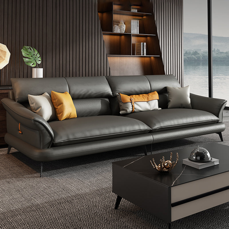 Modern Pillowed Back Cushions Black Sectional Flared Arm Chesterfield Sectional Clearhalo 'furn' 'furn_sectionals' 'Furniture' 'Living Room Furniture' 'Sectionals' 7742381