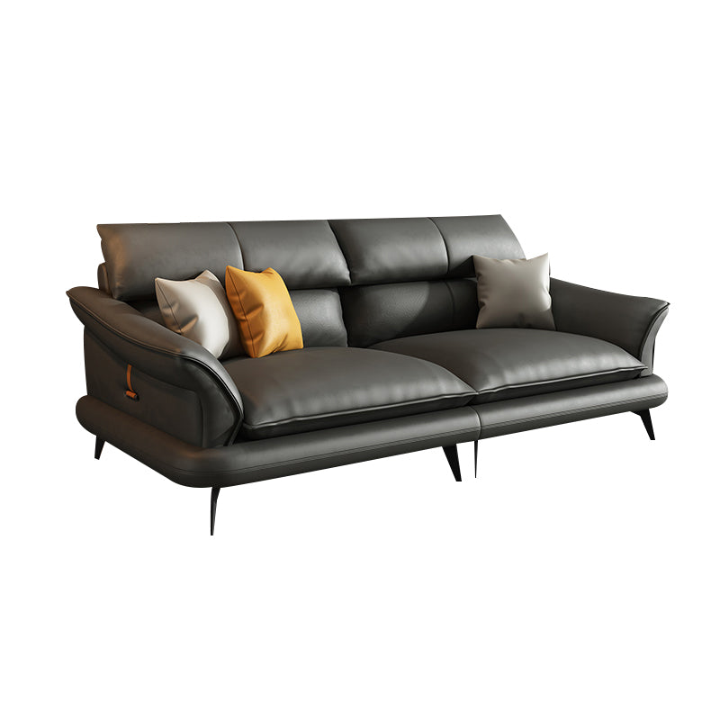 Modern Pillowed Back Cushions Black Sectional Flared Arm Chesterfield Sectional Clearhalo 'furn' 'furn_sectionals' 'Furniture' 'Living Room Furniture' 'Sectionals' 7742383