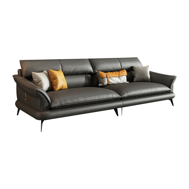 Modern Pillowed Back Cushions Black Sectional Flared Arm Chesterfield Sectional 110"L x 37"W x 33"H Genuine Leather Clearhalo 'furn' 'furn_sectionals' 'Furniture' 'Living Room Furniture' 'Sectionals' 7742384