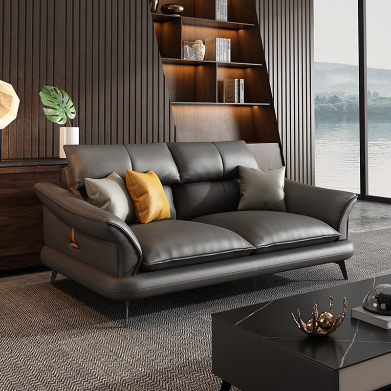 Modern Pillowed Back Cushions Black Sectional Flared Arm Chesterfield Sectional Clearhalo 'furn' 'furn_sectionals' 'Furniture' 'Living Room Furniture' 'Sectionals' 7742391