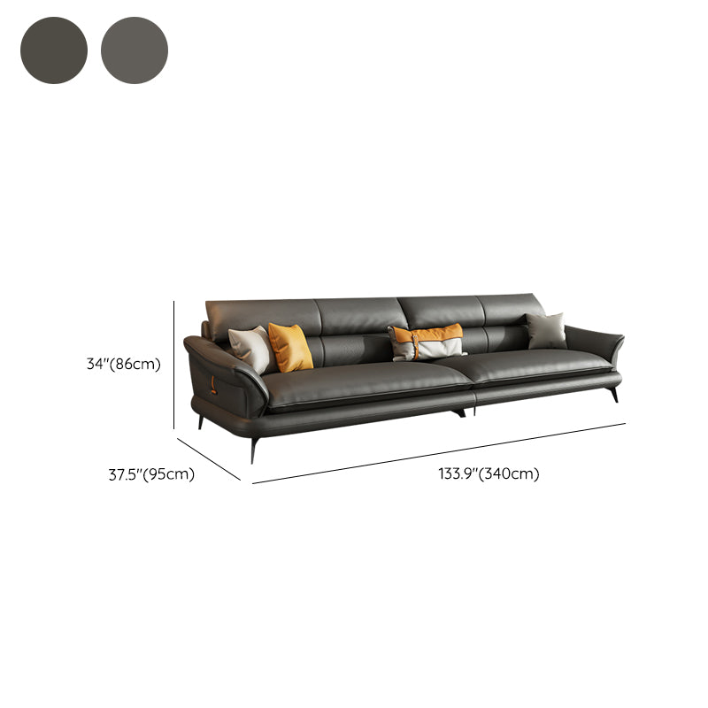 Modern Pillowed Back Cushions Black Sectional Flared Arm Chesterfield Sectional Clearhalo 'furn' 'furn_sectionals' 'Furniture' 'Living Room Furniture' 'Sectionals' 7742399