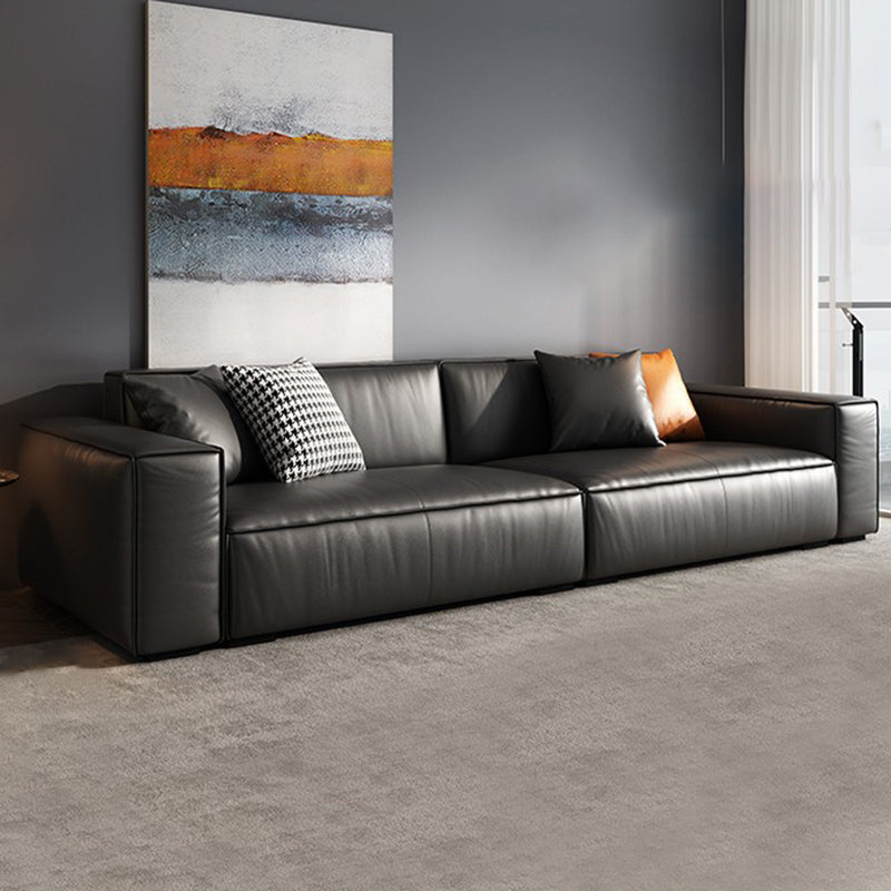 Modern Square Arm Sectional, Genuine Leather Sectional Couch in Black Clearhalo 'furn' 'furn_sectionals' 'Furniture' 'Living Room Furniture' 'Sectionals' 7742420